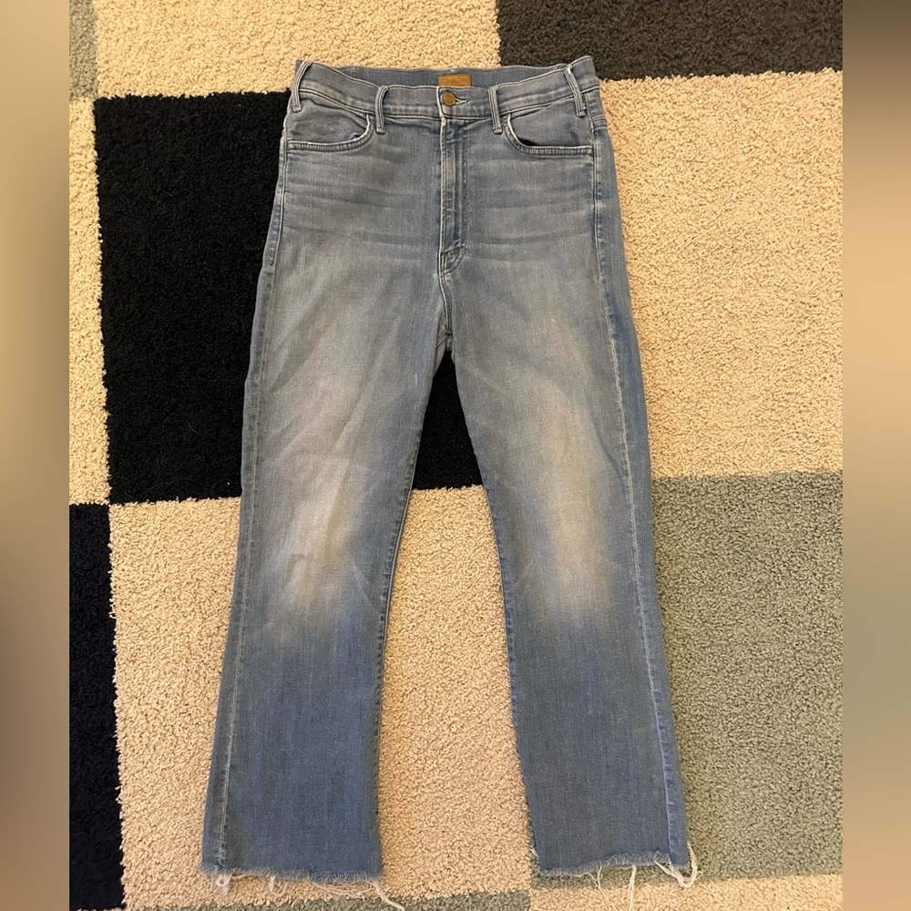 MOTHER Light Blue High-Rise Cropped Straight Jeans